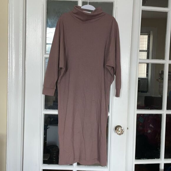Vintage 70s 80s turtle neck mock long sleeve autumn brown wool dress modest - Picture 2 of 11